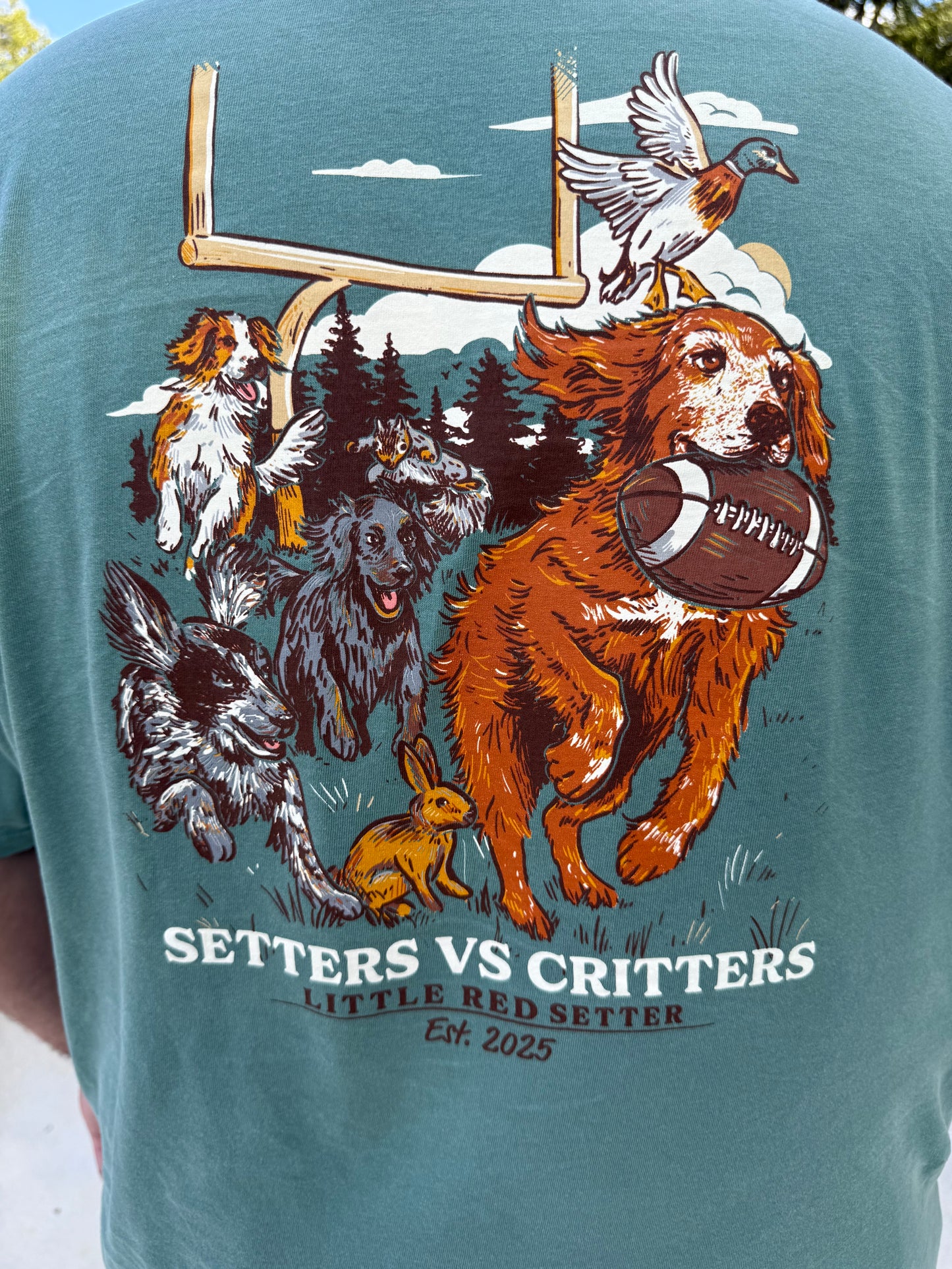Little Red Setter "SETTERS VS CRITTERS" T-Shirt design #T003